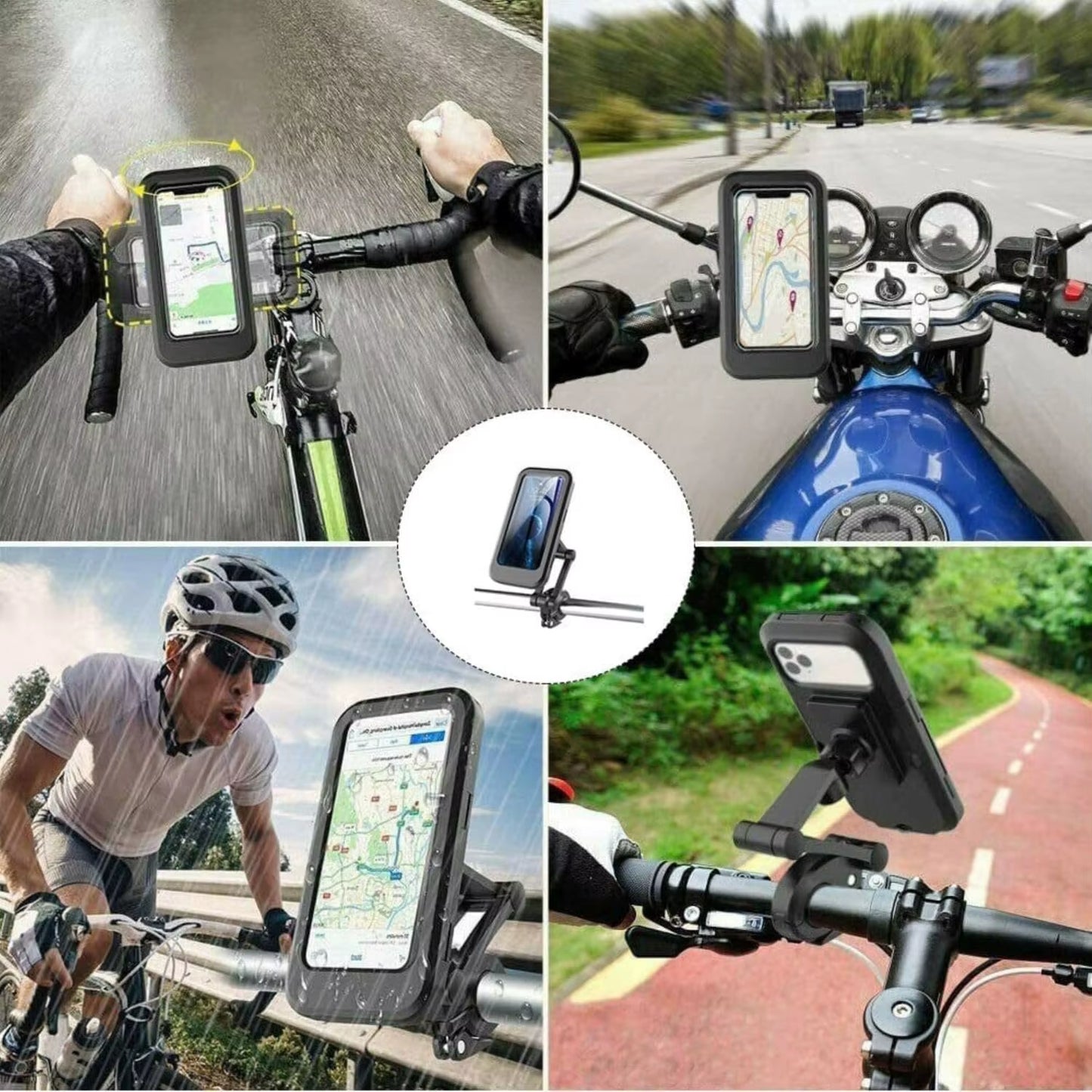 New Adjustable Retractable Bike Phone Holder 360° Rotating Waterproof Anti-Shock Bike/Motorcycle Phone Mount Touchscreen