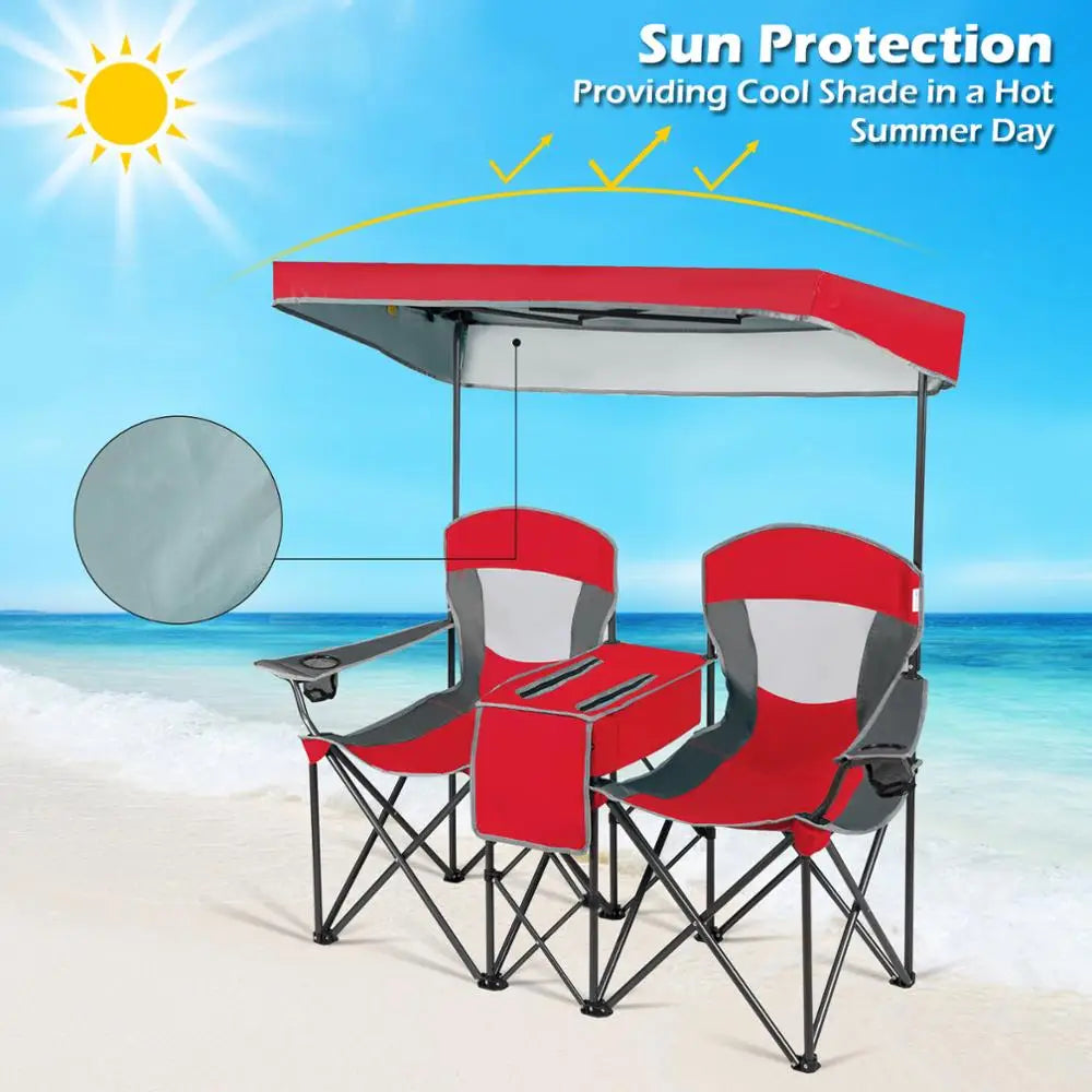 Portable Folding Camping Canopy Chairs W/ Cup Holder Cooler Outdoor