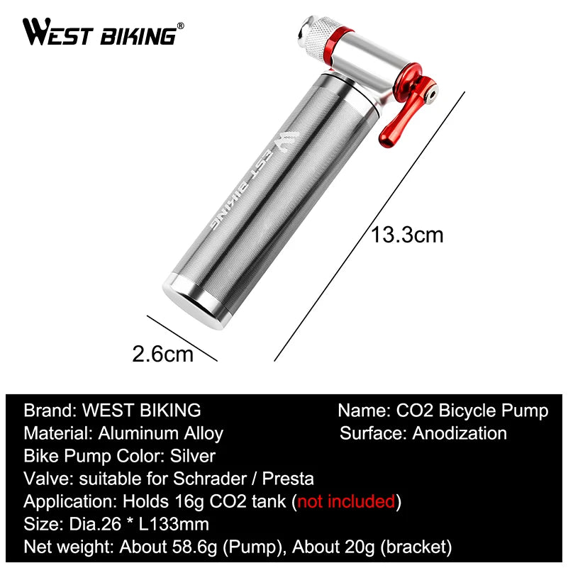 Portable Mini Bicycle Pump, Aluminum Alloy, Ultralight Air CO2 Inflator, Bike Ball Pump, Bicycle Accessories