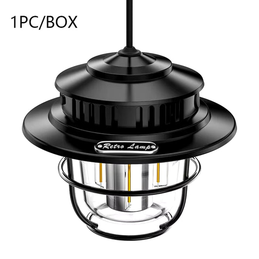 Retro Portable Camping Lantern Waterproof Emergency Light Stepless Dimmable Hanging Tent Lamp for Outdoor Hiking