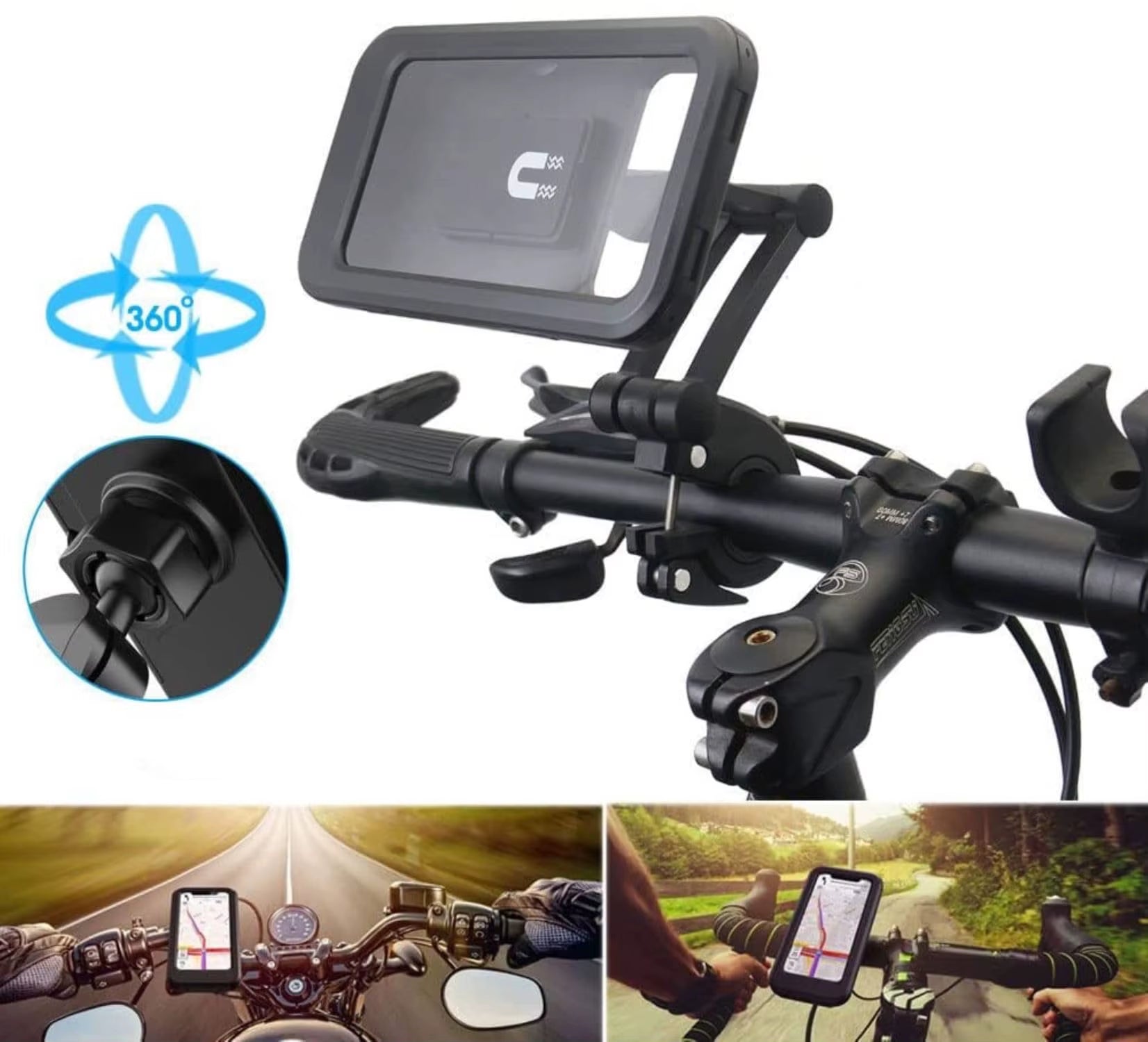 New Adjustable Retractable Bike Phone Holder 360° Rotating Waterproof Anti-Shock Bike/Motorcycle Phone Mount Touchscreen